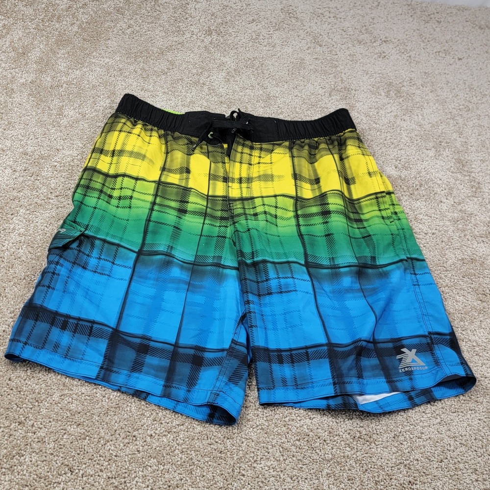 ZEREXPOSUR Plaid Swim Trunks Drawstring Waist Multicolor‎ Mens Size Large